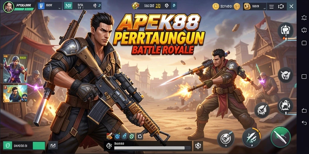 Screenshot APEK88 menampilkan aksi seru dalam permainan Battle Royale.