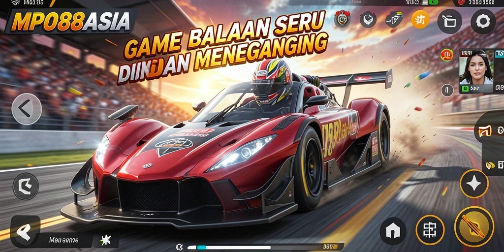 Tangkapan layar MPO88ASIA menampilkan aksi balapan mendebarkan dan mobil yang memukau.